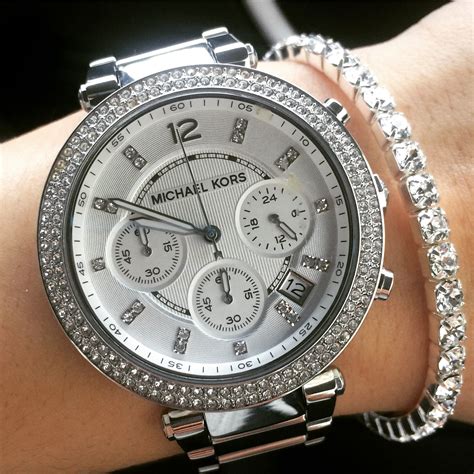 michael kors silver watch with rhinestones|Women's Silver Designer Watches .